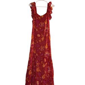 House of Harlow 1960 Women's L‎ Orange Floral Maxi Dress Boho Spring